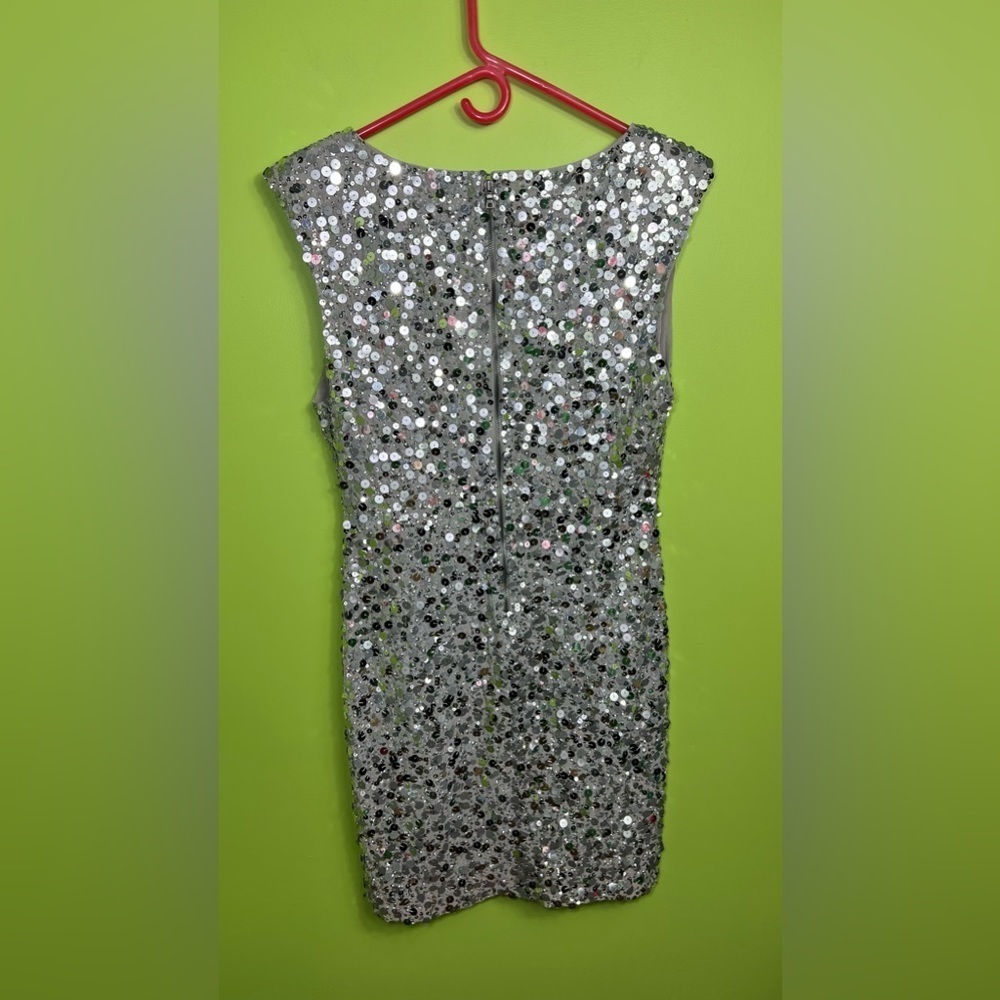 alice olivia sequin Silver Mini Dress size 8 - Picture 7 of 8